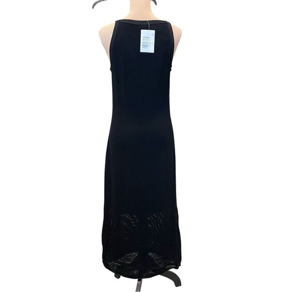 Theory Textured Knit Pointelle Midi Dress Sleeveless Straight Fit Black M NWT - Picture 8 of 14